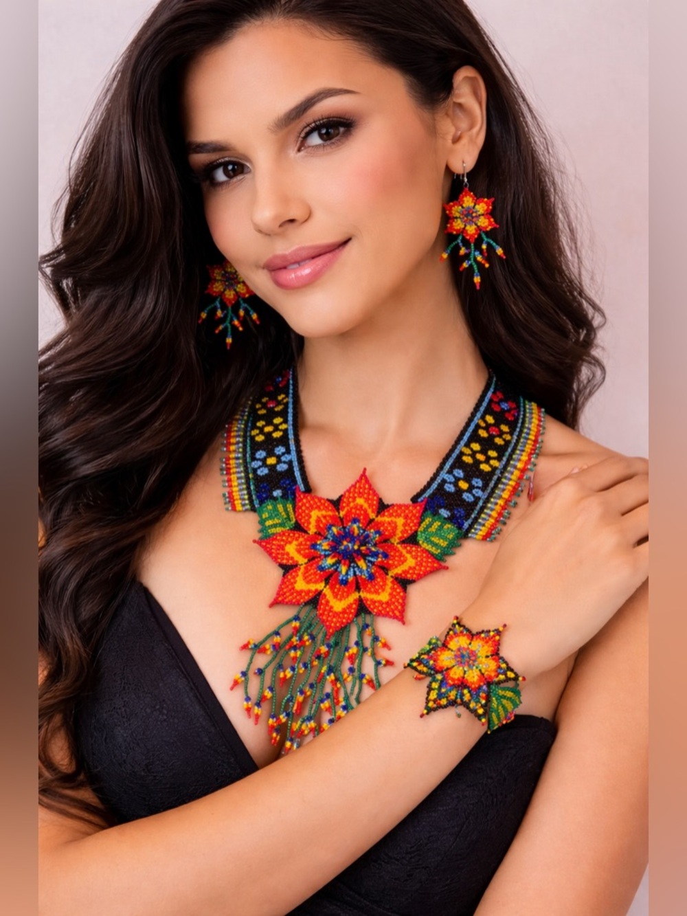 Handmade Colorful Beaded Floral Jewelry Set